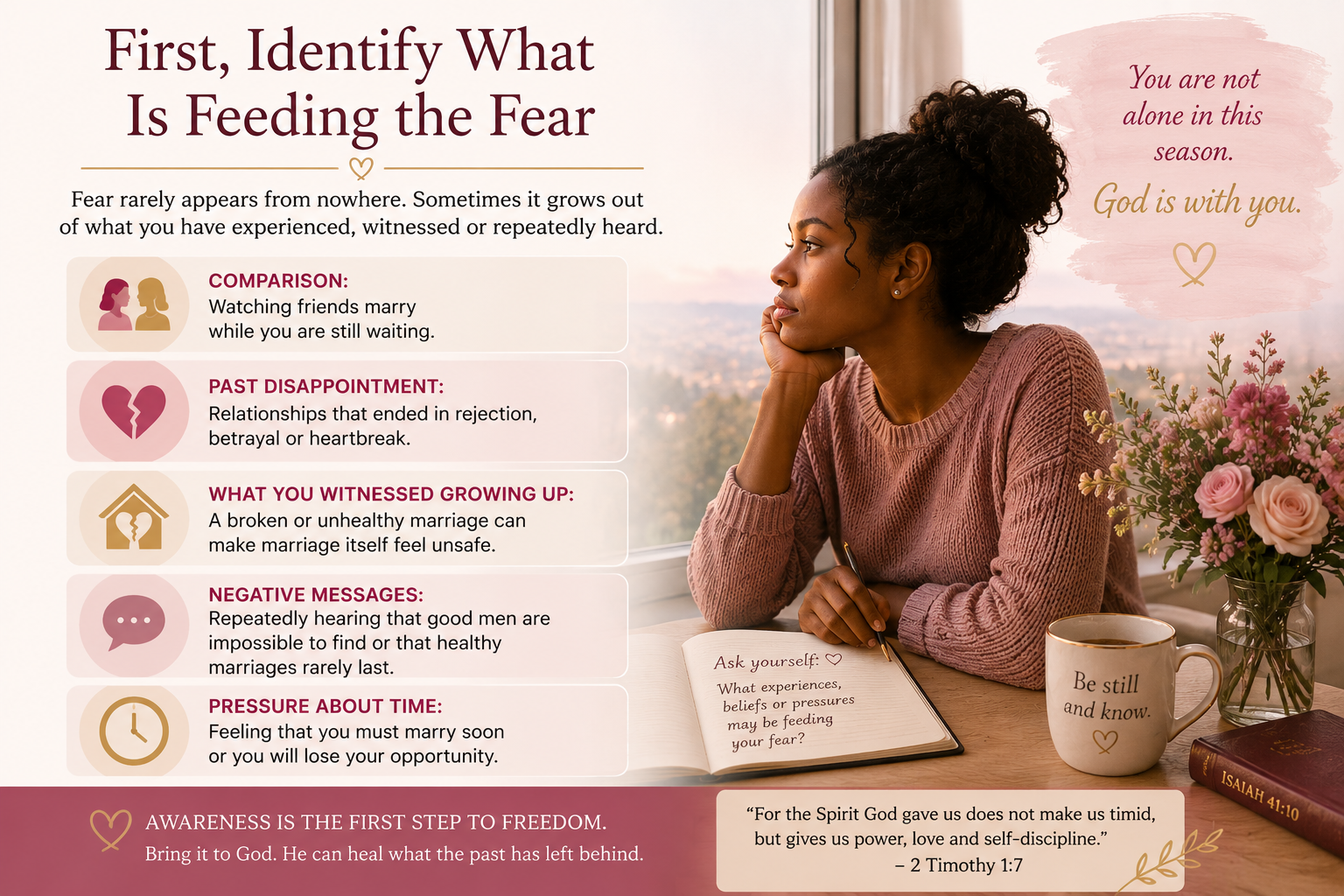 A woman reflecting to identify the source of fear